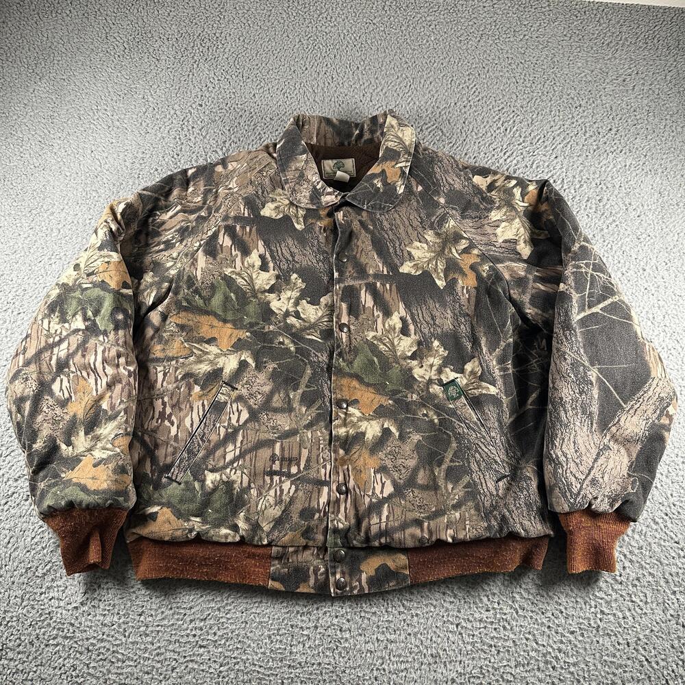 Vtg Mossy Oak Bomber Jacket Mens XL Brown Camo Quilted Break Up Hunting USA